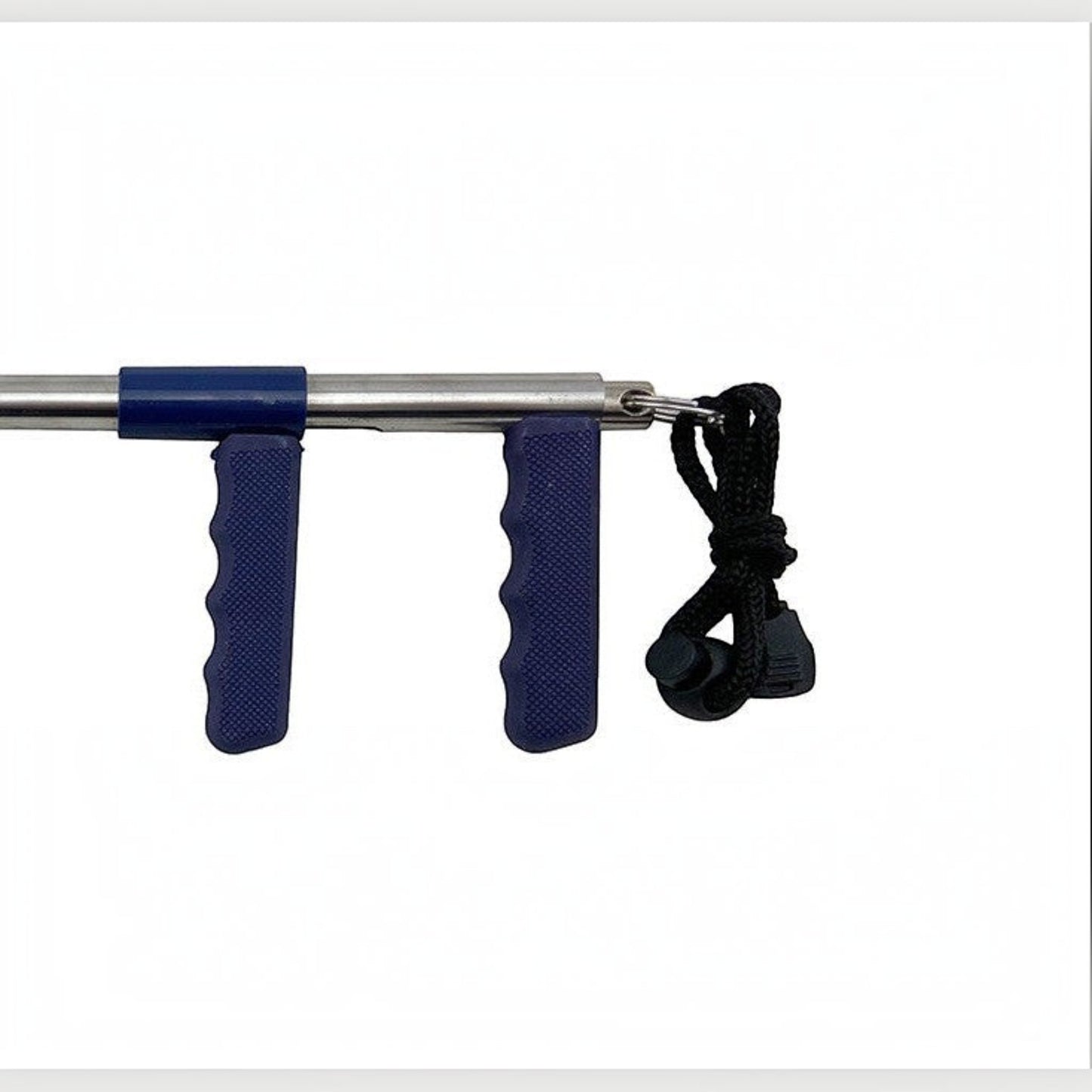 Dogfish Tackle & Marine stainless steel pistol grip fish dehooker with blue ergonomic handle and safety lanyard