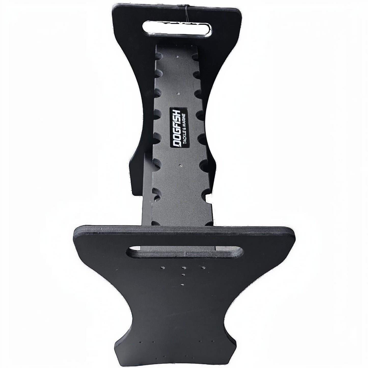 Dogfish Tackle & Marine black poly board rod rack with 16 slots and carrying handles. Ships unassembled.