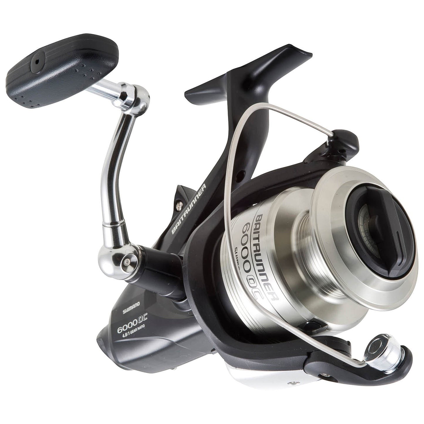 Dogfish Tackle & Marine Shimano Baitrunner 6000OC spinning reel with silver spool and black body. Features S-Concept design.