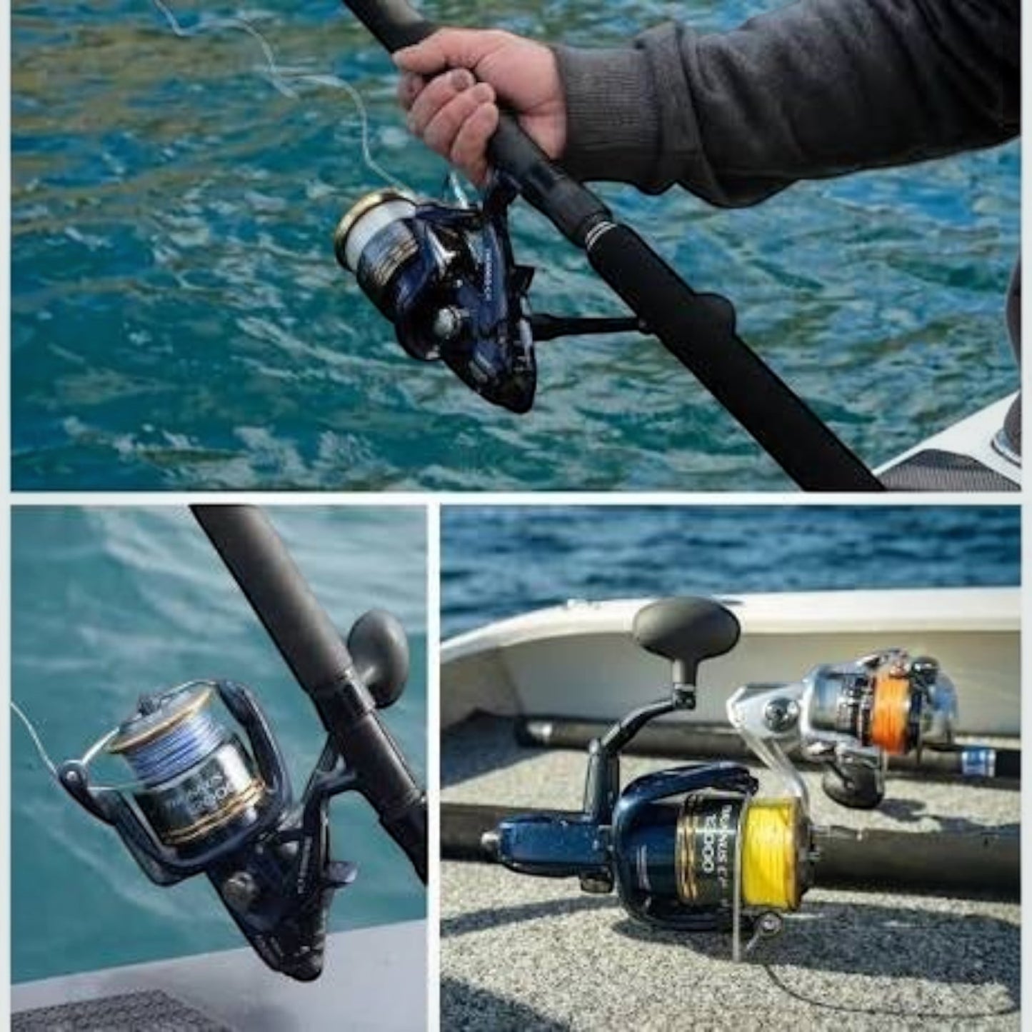 Dogfish Tackle & Marine Shimano Thunnus CI4 spinning reel with blue and gold accents, lightweight carbon construction.