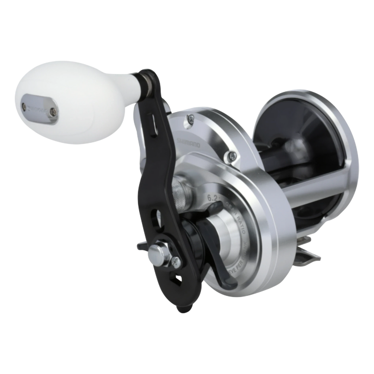 Dogfish Tackle & Marine Shimano Trinidad A star drag conventional fishing reel, silver with black accents and a white handle.