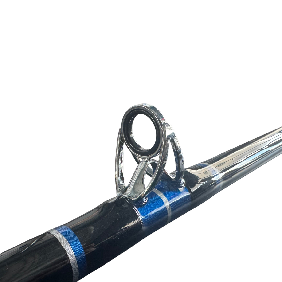 Dogfish Tackle & Marine heavy duty deep drop fishing rod featuring a reinforced blank with blue and silver trim