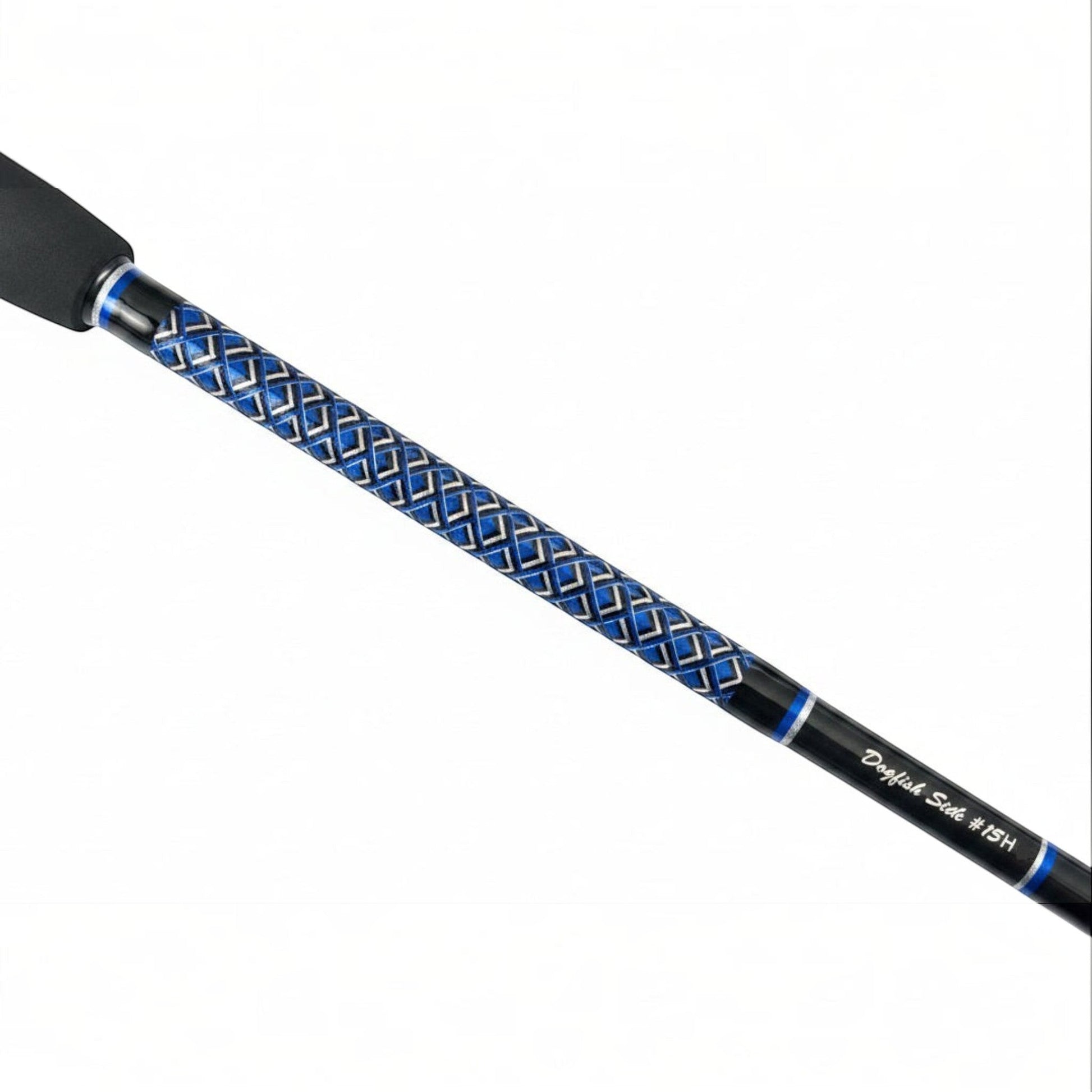 Dogfish Tackle & Marine Dogfish Stik 15H conventional fishing rod, black with blue accents, 7ft, 40-80lb line weight.