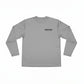 Gray long-sleeve shirt with a logo on a white background
