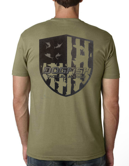 Dogfish Short Sleeve T-Shirt Muti Fish Badge Logo - Dogfish Tackle & Marine