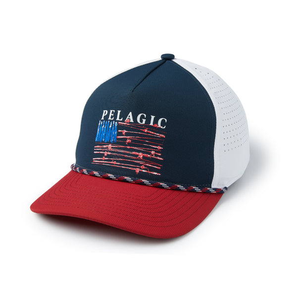Pelagic Upswell Reel Flag Mid Crown Trucker Hat