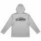 Gray hoodie with a fish graphic and 'Dogfish' branding on a white background
