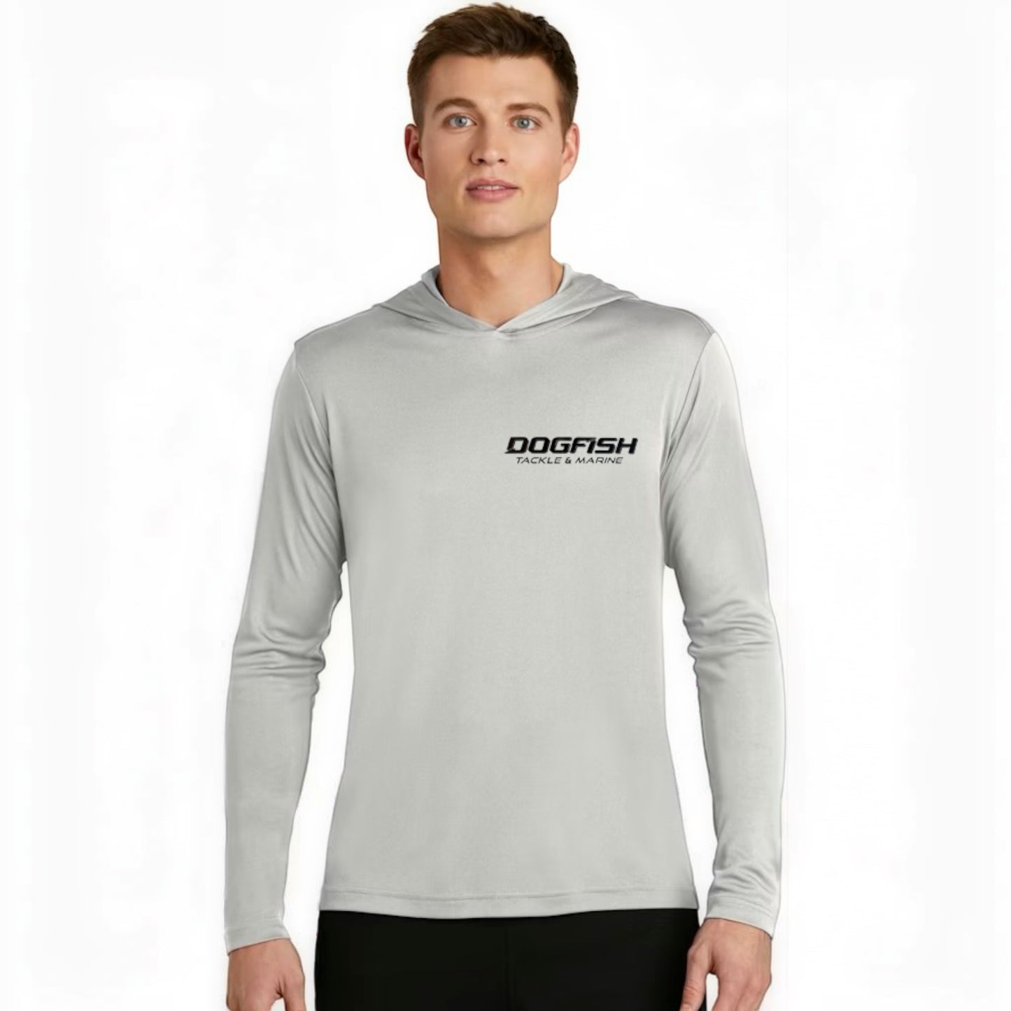 Dogfish Long Sleeve Hooded Micro Put Some Backbone Into It Logo - Dogfish Tackle & Marine