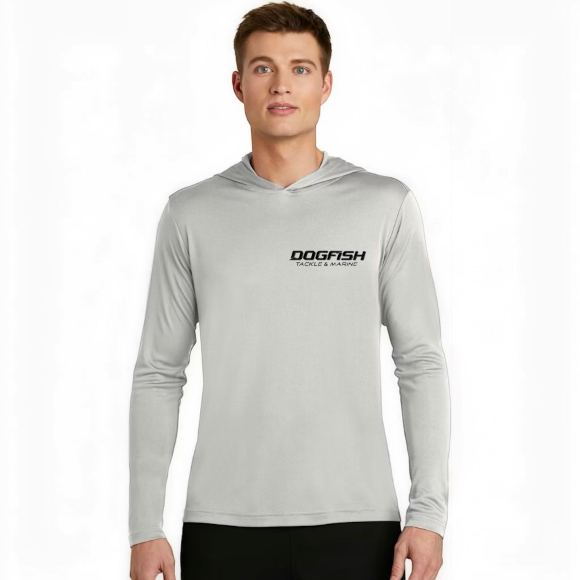 Dogfish Long Sleeve Hooded Micro Put Some Backbone Into It Logo - Dogfish Tackle & Marine