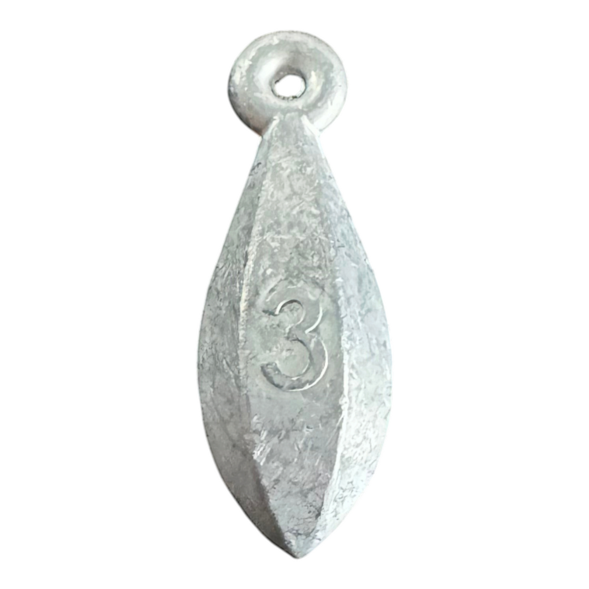 Dogfish Tackle & Marine bank sinker fishing weight with a number 3 stamp for bottom fishing rigs