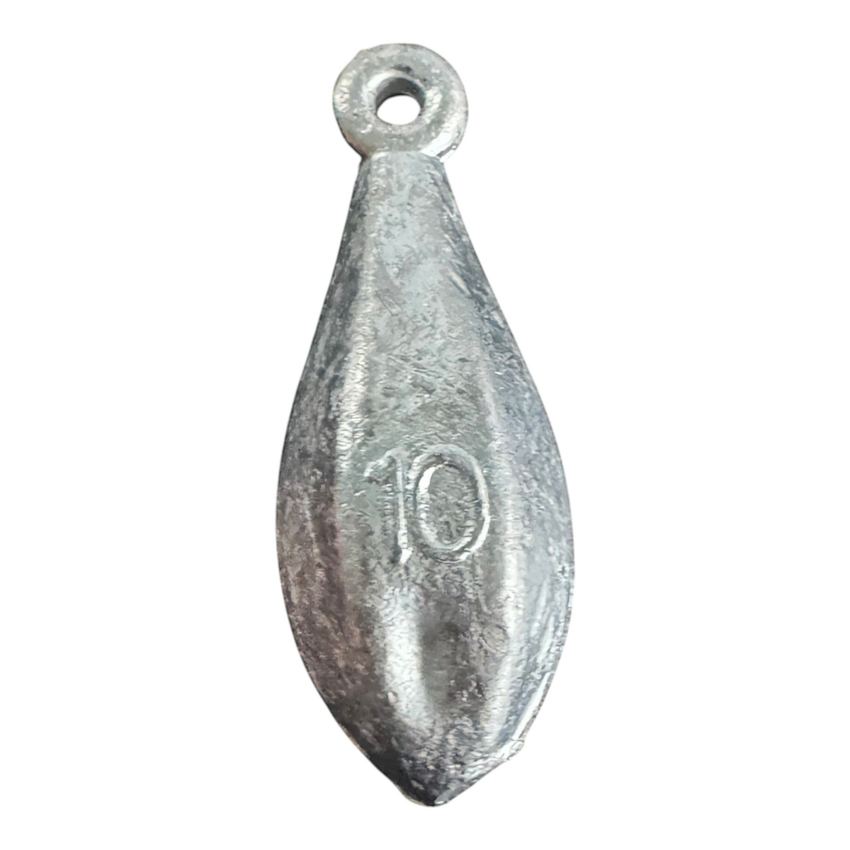 Dogfish Tackle & Marine 10 oz lead bank sinker for bottom fishing with a streamlined shape and eyelet