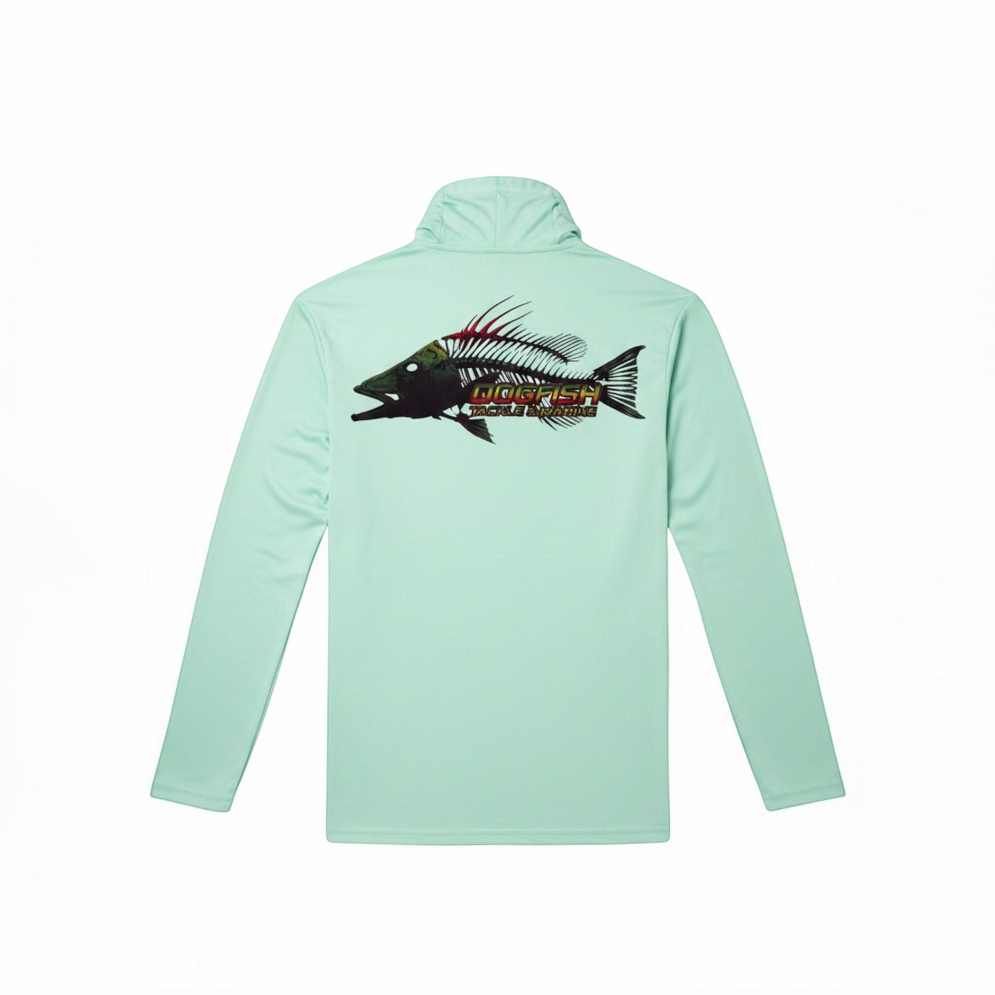 Light blue hoodie with a fish graphic on the back against a white background