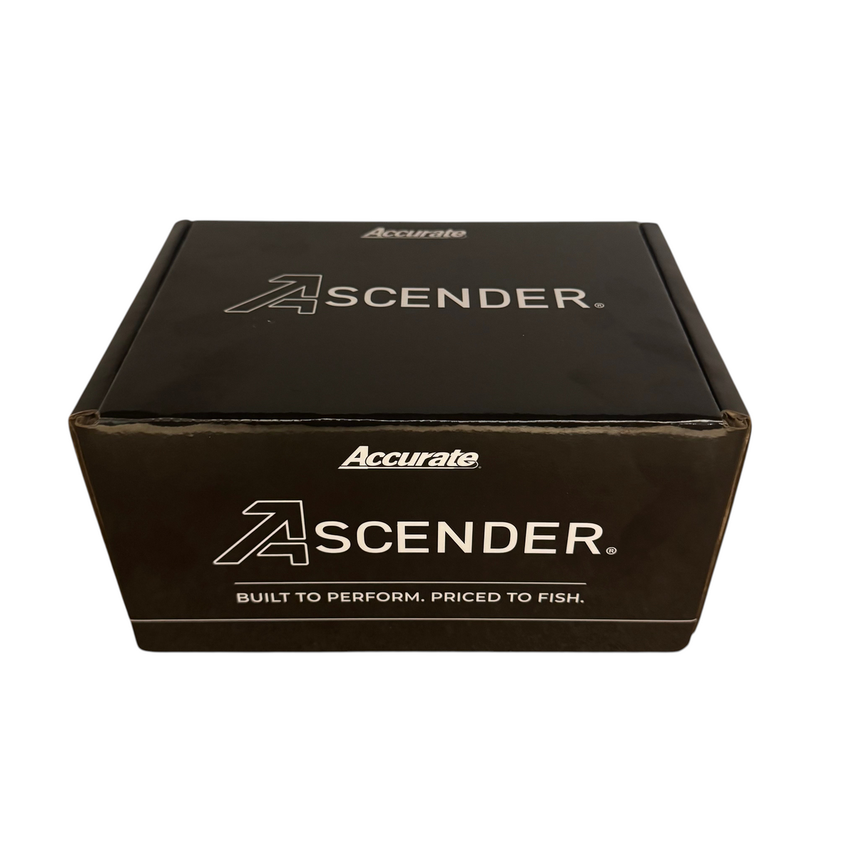 Dogfish Tackle & Marine branded Accurate Ascender jigging reel product box in black with white text