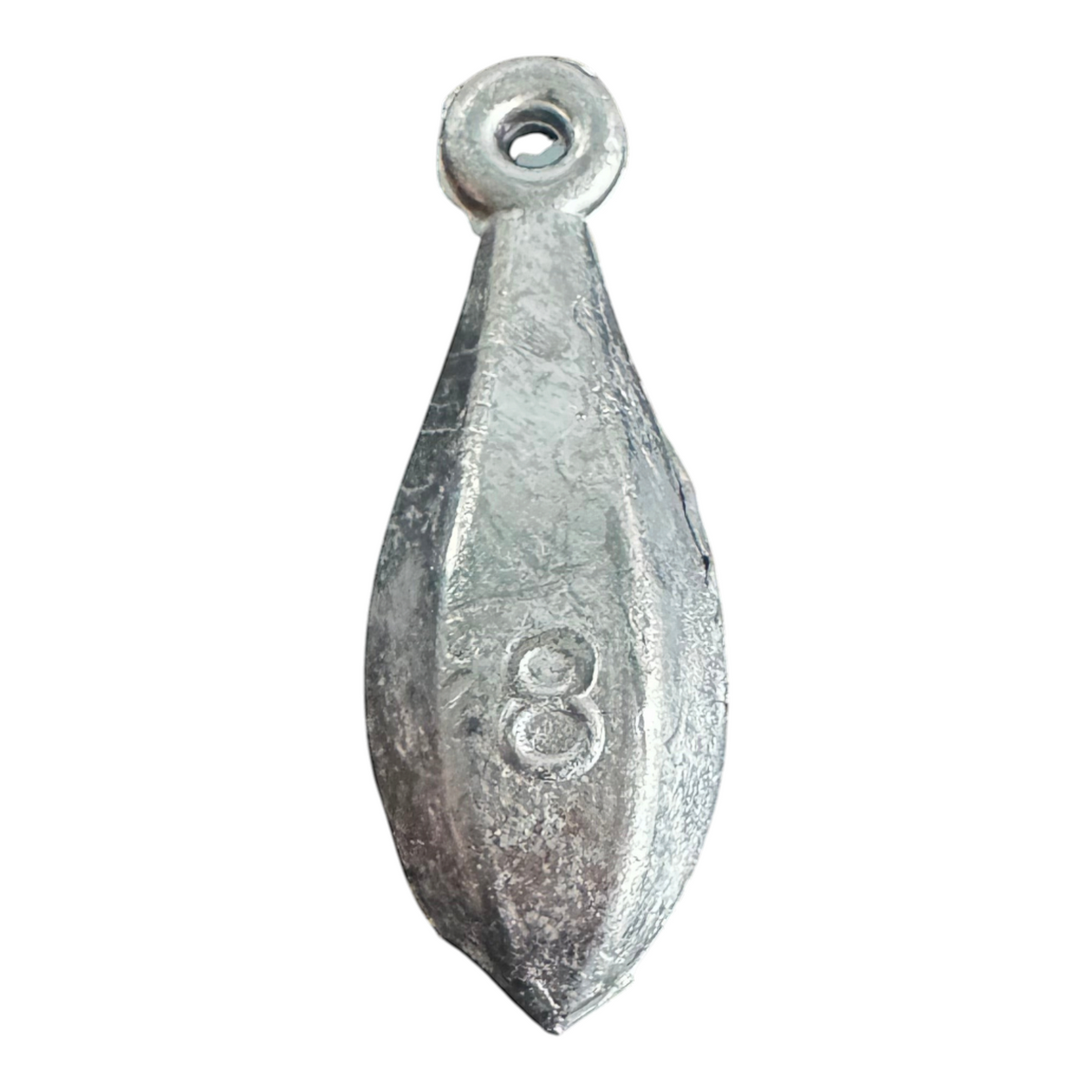 Dogfish Tackle & Marine 8 ounce lead bank sinker for bottom fishing with a streamlined teardrop shape