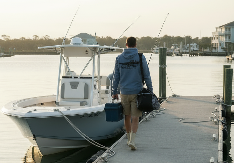 Dogfish Tackle Midweight Hoodie Center Console Logo - Dogfish Tackle & Marine