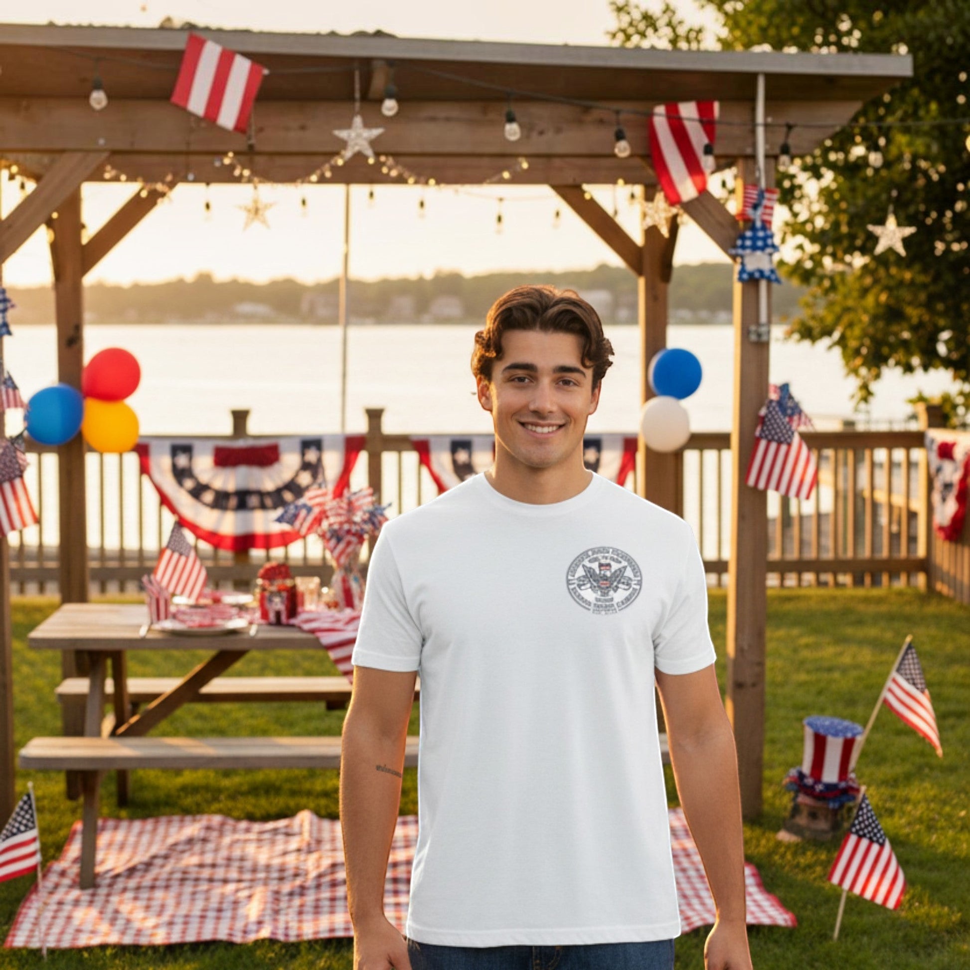 Dogfish Short Sleeve T-Shirt 4th of July Logo - Dogfish Tackle & Marine