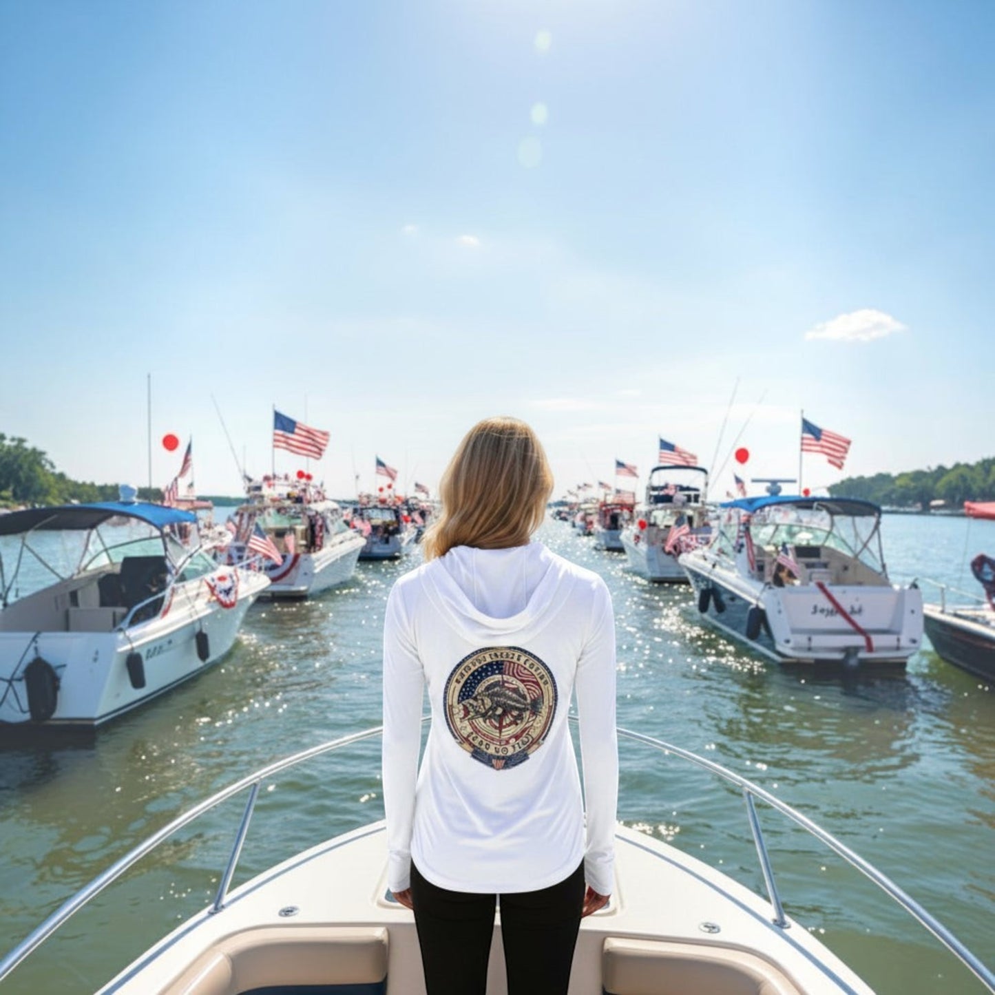 Dogfish Women's 4th of July Long Sleeve Hooded Mirco - Dogfish Tackle & Marine
