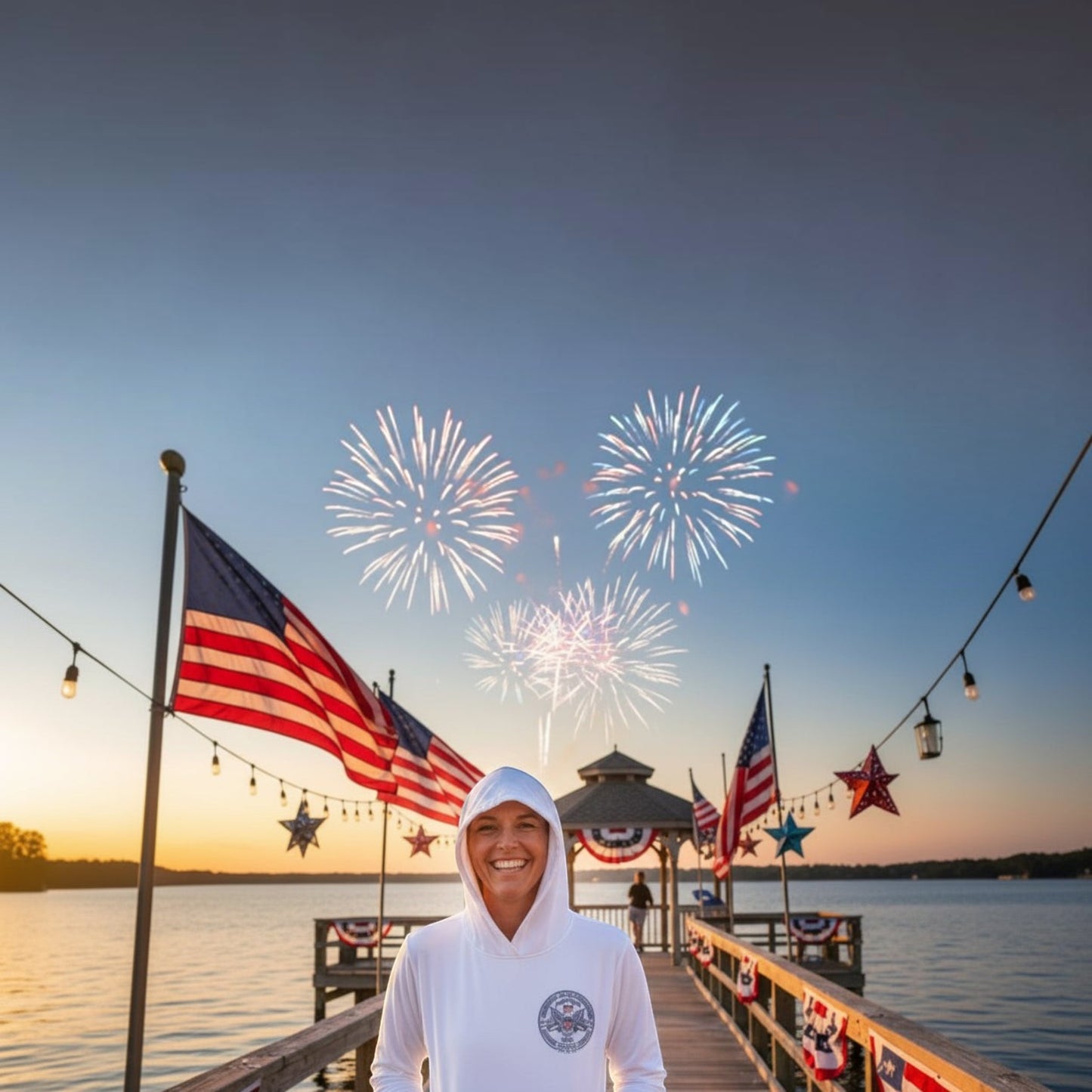 Dogfish Women's 4th of July Long Sleeve Hooded Mirco - Dogfish Tackle & Marine