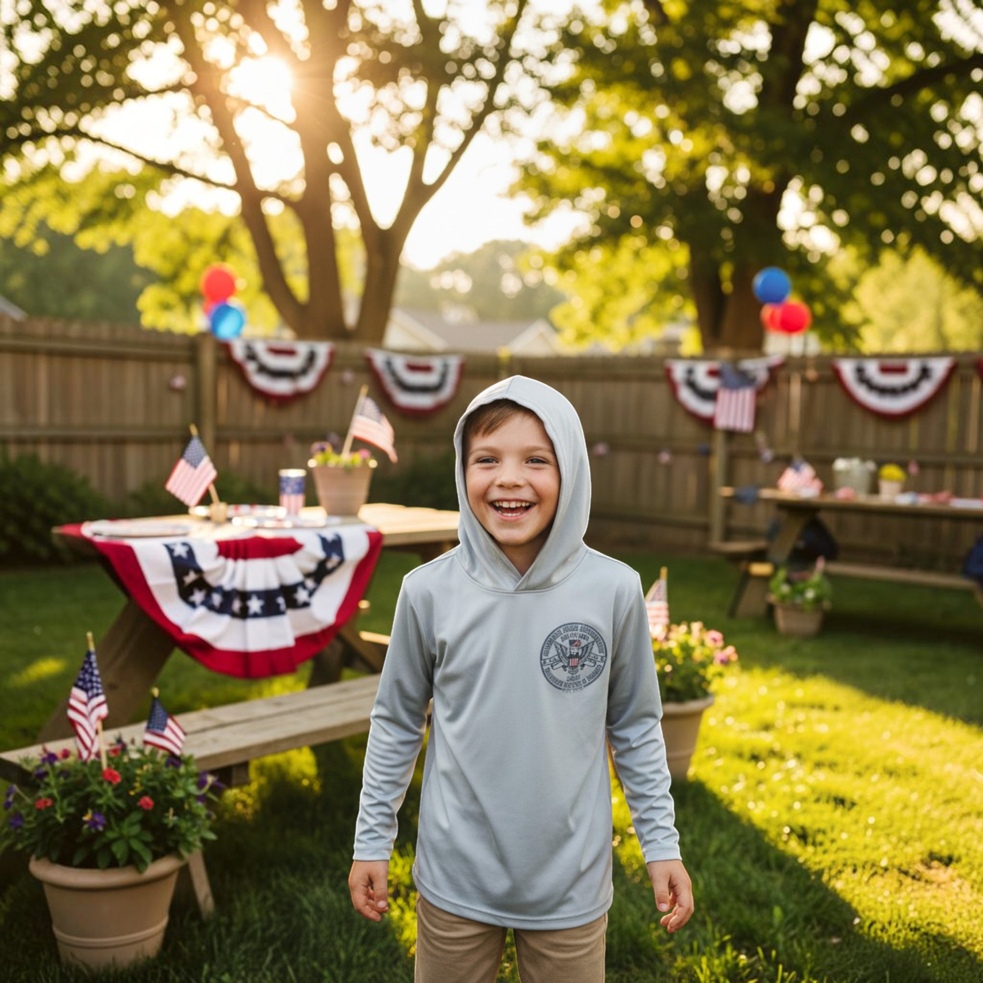 Dogfish Youth Long Sleeve Hooded Micro 4th of July Logo - Dogfish Tackle & Marine
