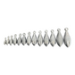 Dogfish Tackle & Marine bank sinker fishing weights in various sizes from 1 to 24 ounces on a dark wooden surface.