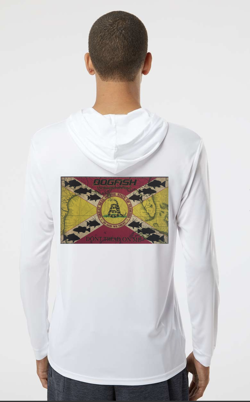 Dogfish "Don't Tread On Me' Logo Long Sleeve Hooded Micro - Dogfish Tackle & Marine
