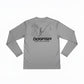 Gray long-sleeve shirt with 'Dogfish Tackle & Marine' logo on a white background