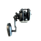 Dogfish Tackle & Marine Accurate Ascender star drag jigging reel in black with a custom flag engraving on the side.