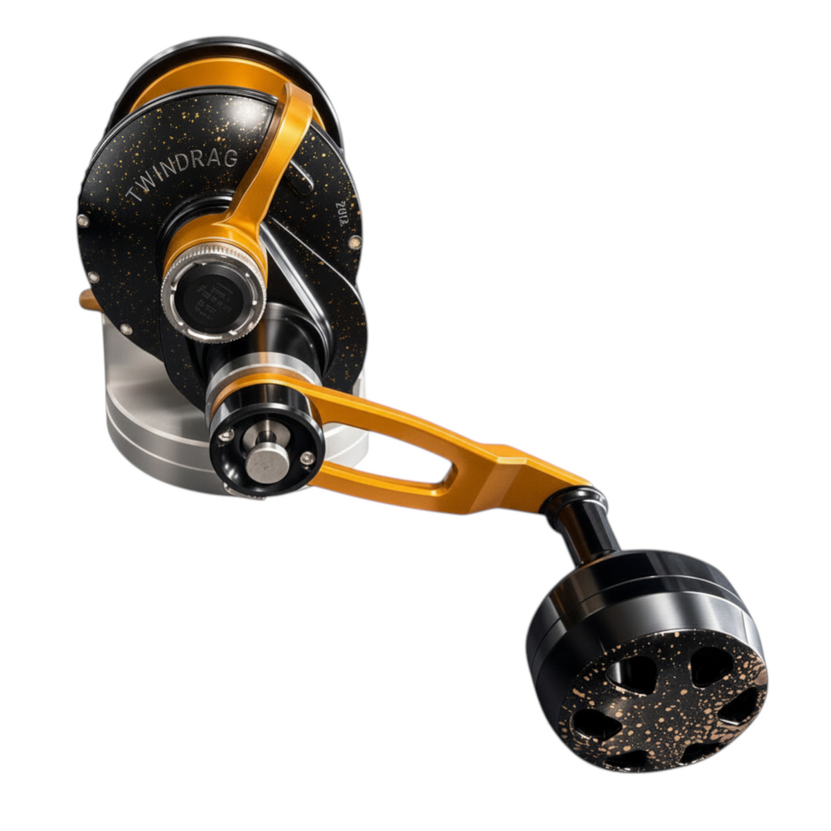 Dogfish Tackle & Marine Accurate Valiant 2 conventional fishing reel in black and gold with TwinDrag lever system.