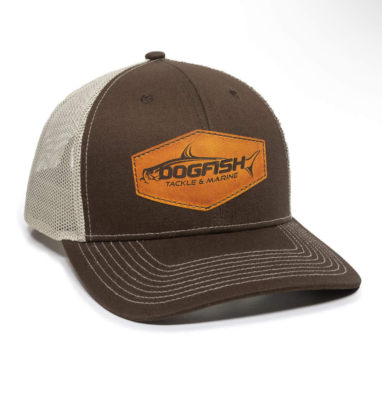 Dogfish Leather Tarpon Patch Premium Trucker Hat - Dogfish Tackle & Marine