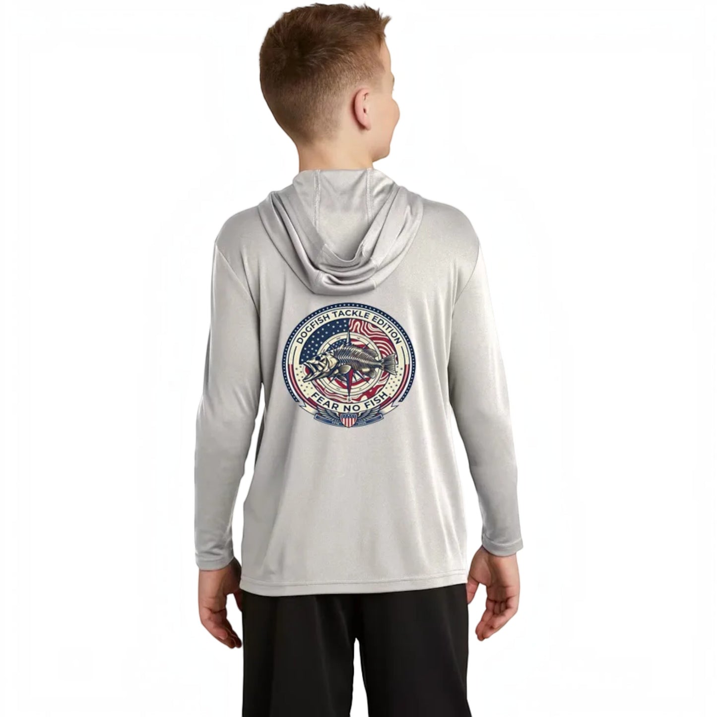 Dogfish Youth Long Sleeve Hooded Micro 4th of July Logo - Dogfish Tackle & Marine