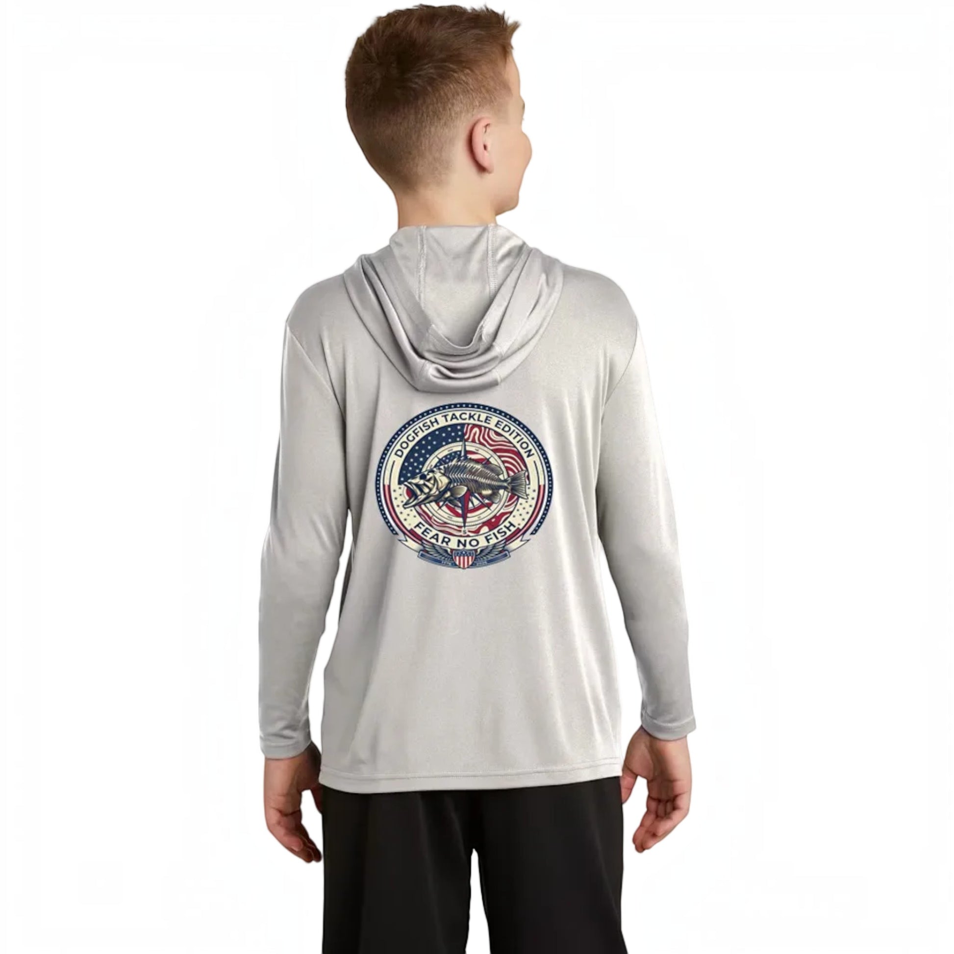 Dogfish Youth Long Sleeve Hooded Micro 4th of July Logo - Dogfish Tackle & Marine