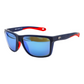 Dogfish Tackle & Marine Costa Broadbill II polarized sunglasses with blue mirror lenses and navy and red frames.