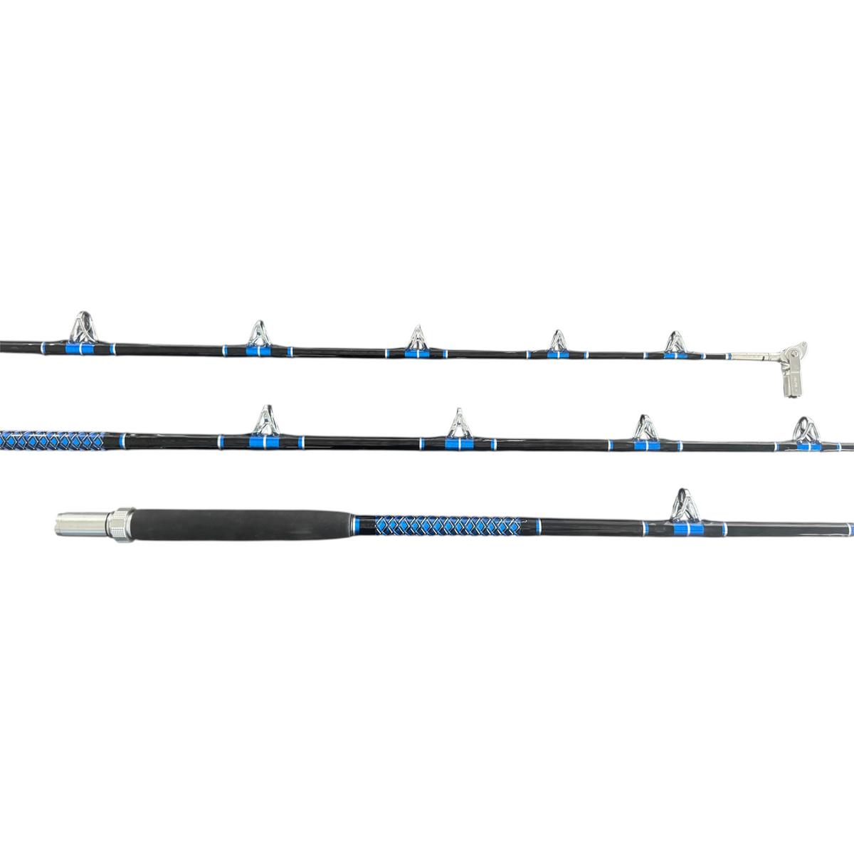 Dogfish Tackle & Marine Dogfish Stik heavy duty deep drop fishing rod with blue and black accents and Alps HD guides