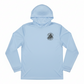 Dogfish Tackle & Marine light blue long sleeve performance hoodie with moisture-wicking microfiber polyester fabric.
