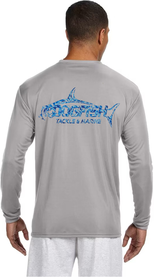Dogfish Long Sleeve Microfiber Blue Water Camo Logo - Dogfish Tackle & Marine