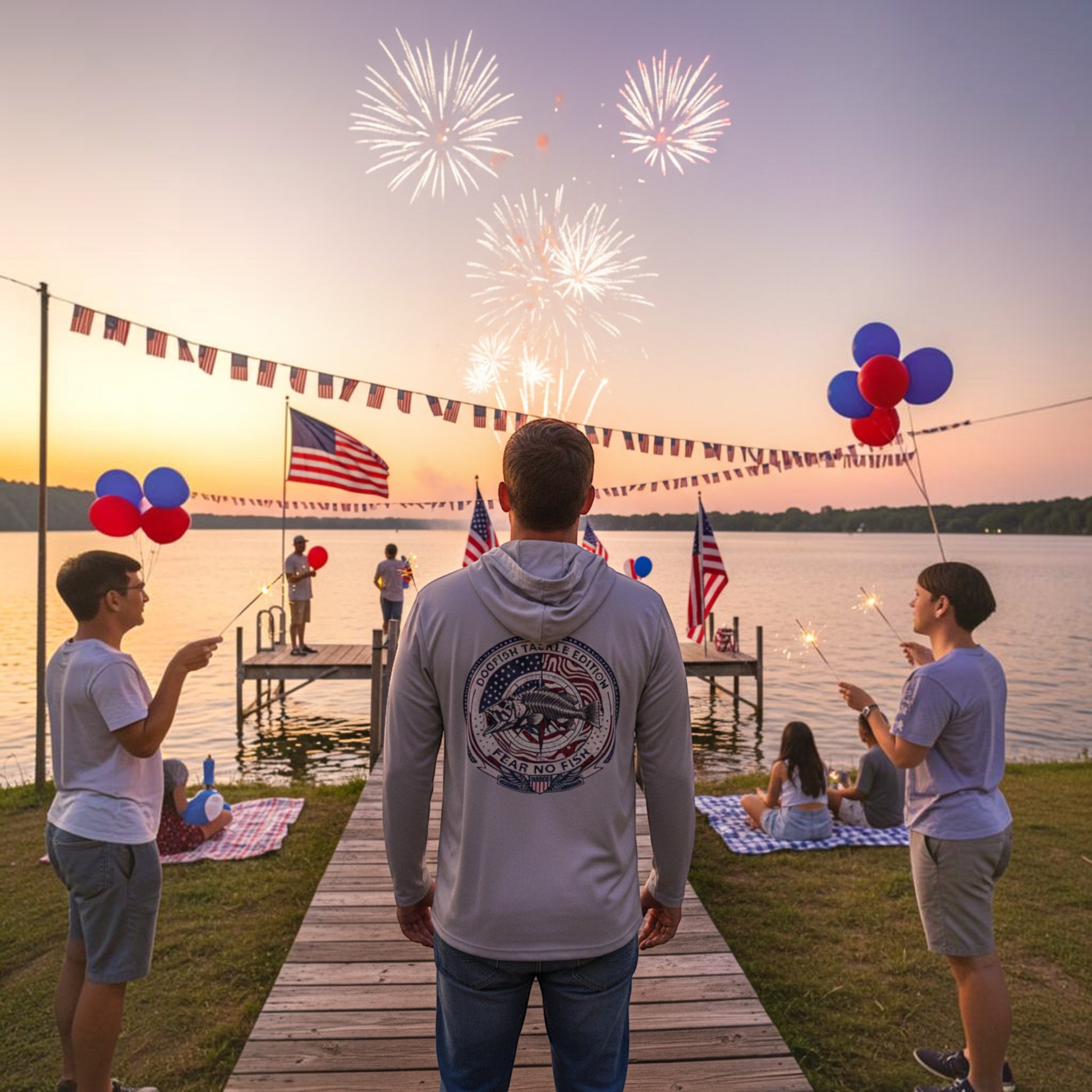 Dogfish 4th of July Logo Long Sleeve Hooded Micro - Dogfish Tackle & Marine