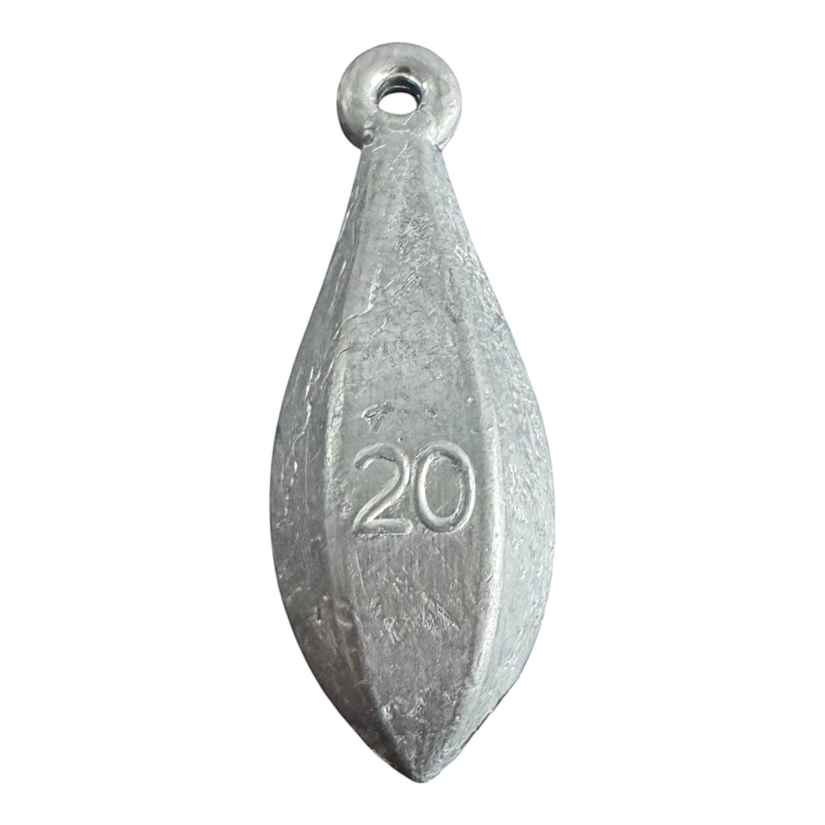 Dogfish Tackle & Marine 20 oz lead bank sinker for bottom fishing with a streamlined shape and eyelet