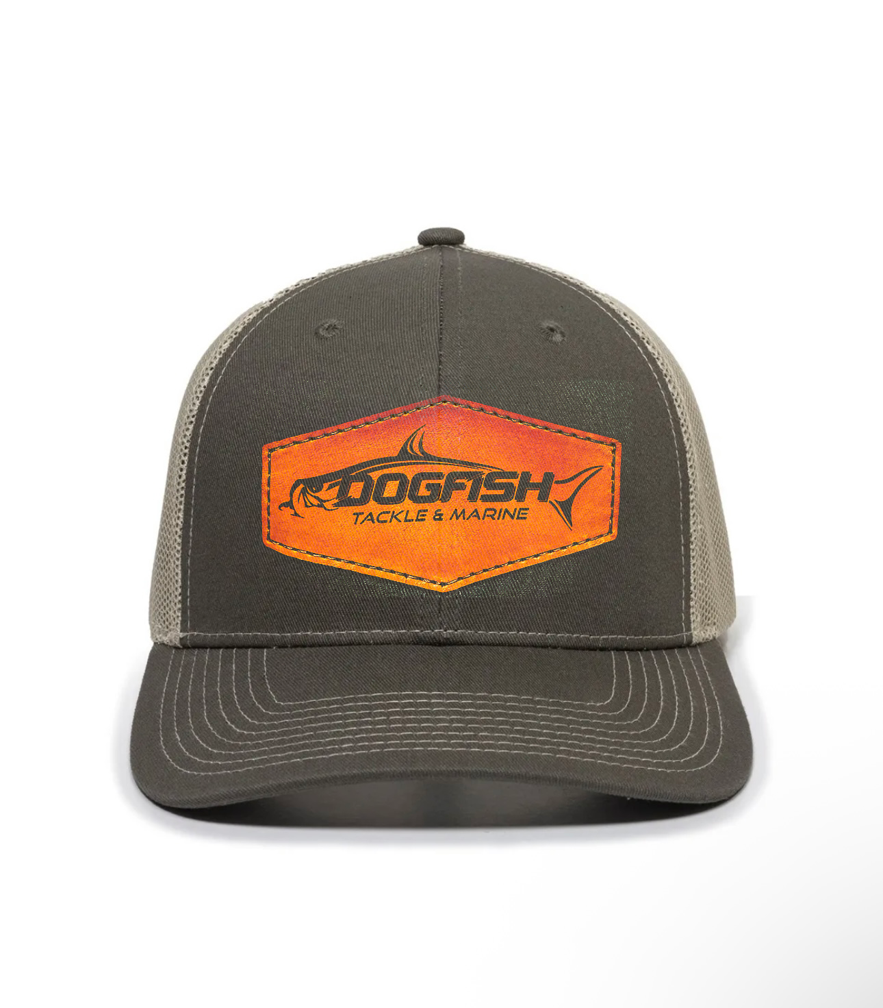 Dogfish Leather Tarpon Patch Premium Trucker Hat - Dogfish Tackle & Marine