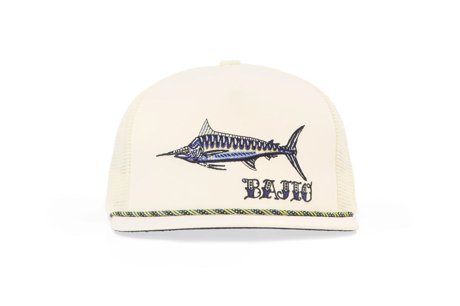 Bajio Black Marlin - Flat Brim Twill Trucker Hat - Dogfish Tackle & Marine