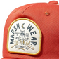 Dogfish Tackle & Marine Marsh Wear red cotton canvas 6-panel trucker hat with a detailed woven campfire patch