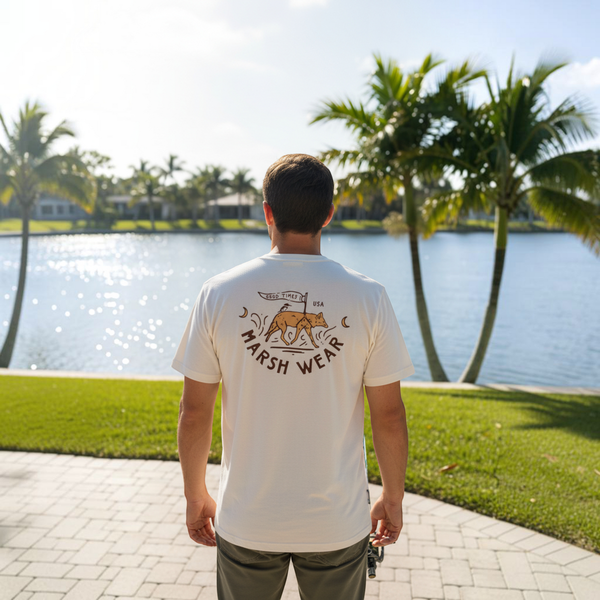 Dogfish Tackle & Marine Marsh Wear Mission T-shirt in cream cotton with a graphic fox print on the back
