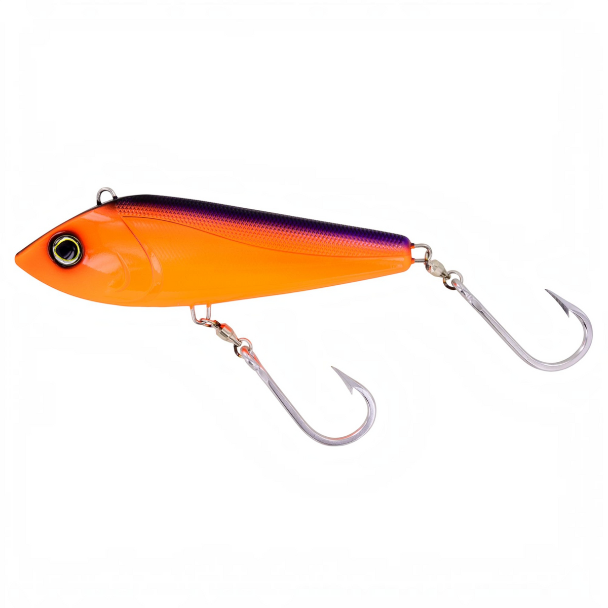 Dogfish Tackle & Marine Yo-Zuri Bonita sinking trolling lure in orange and purple with stainless steel hooks