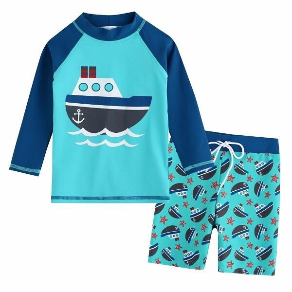 Vaenait Baby Ocean Boat Long Sleeve Swimsuit Set