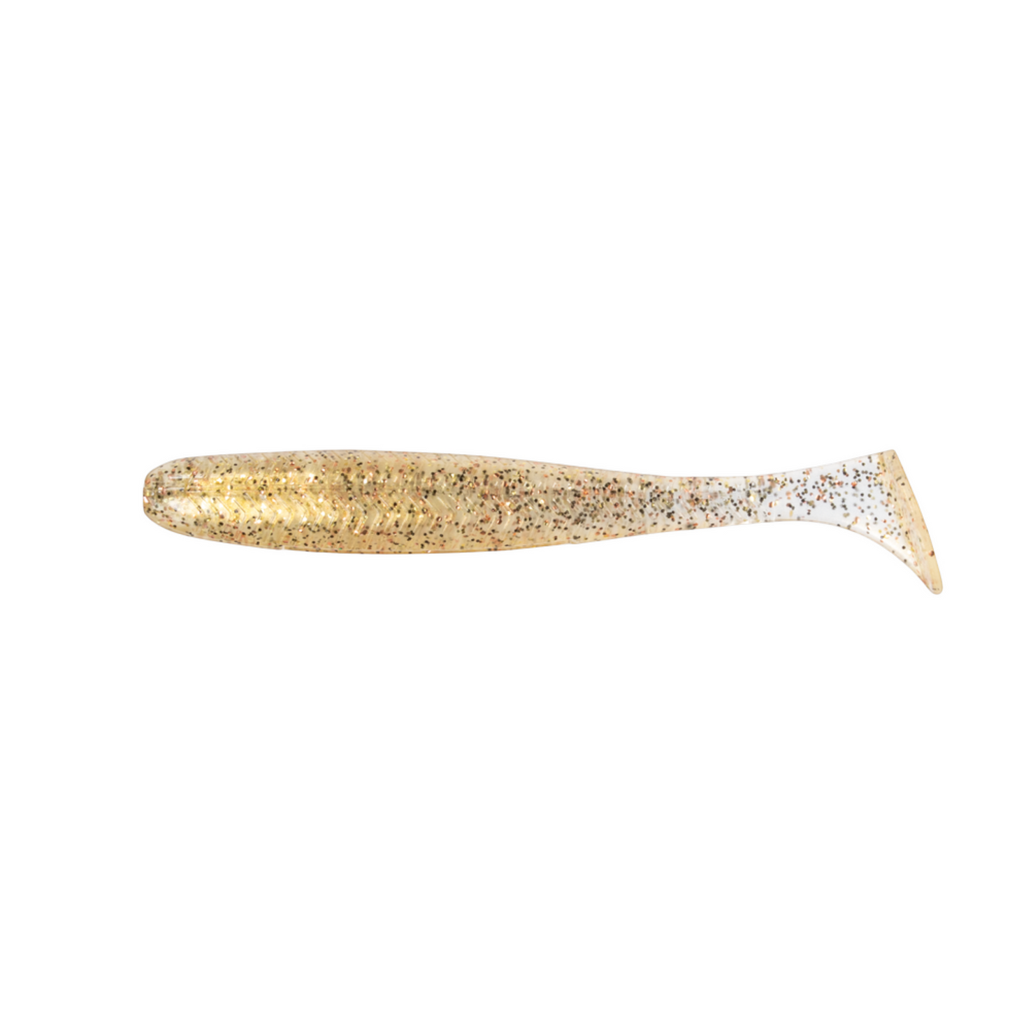 Dogfish Tackle & Marine 6th Sense Divine 3.4in saltwater swimbait in a gold glitter finish with a paddle tail.