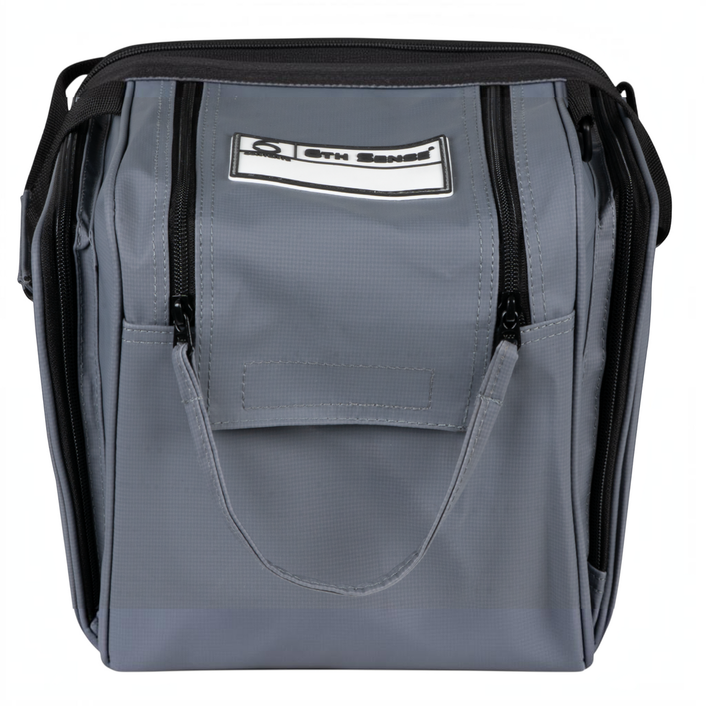 Dogfish Tackle & Marine 6th Sense grey water-resistant travel bait bag with zippered side pockets and carry handle