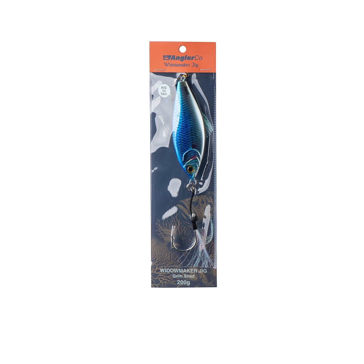 Dogfish Tackle & Marine Angler Co Widowmaker Jig, blue shad-profile slow pitch jig with reinforced hook and hard-coated finish, 200g