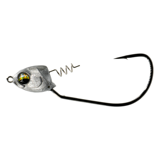 Dogfish Tackle & Marine 6th Sense Axle swimbait jig head with a silver lead head, screw-lock, and sharp black hook.
