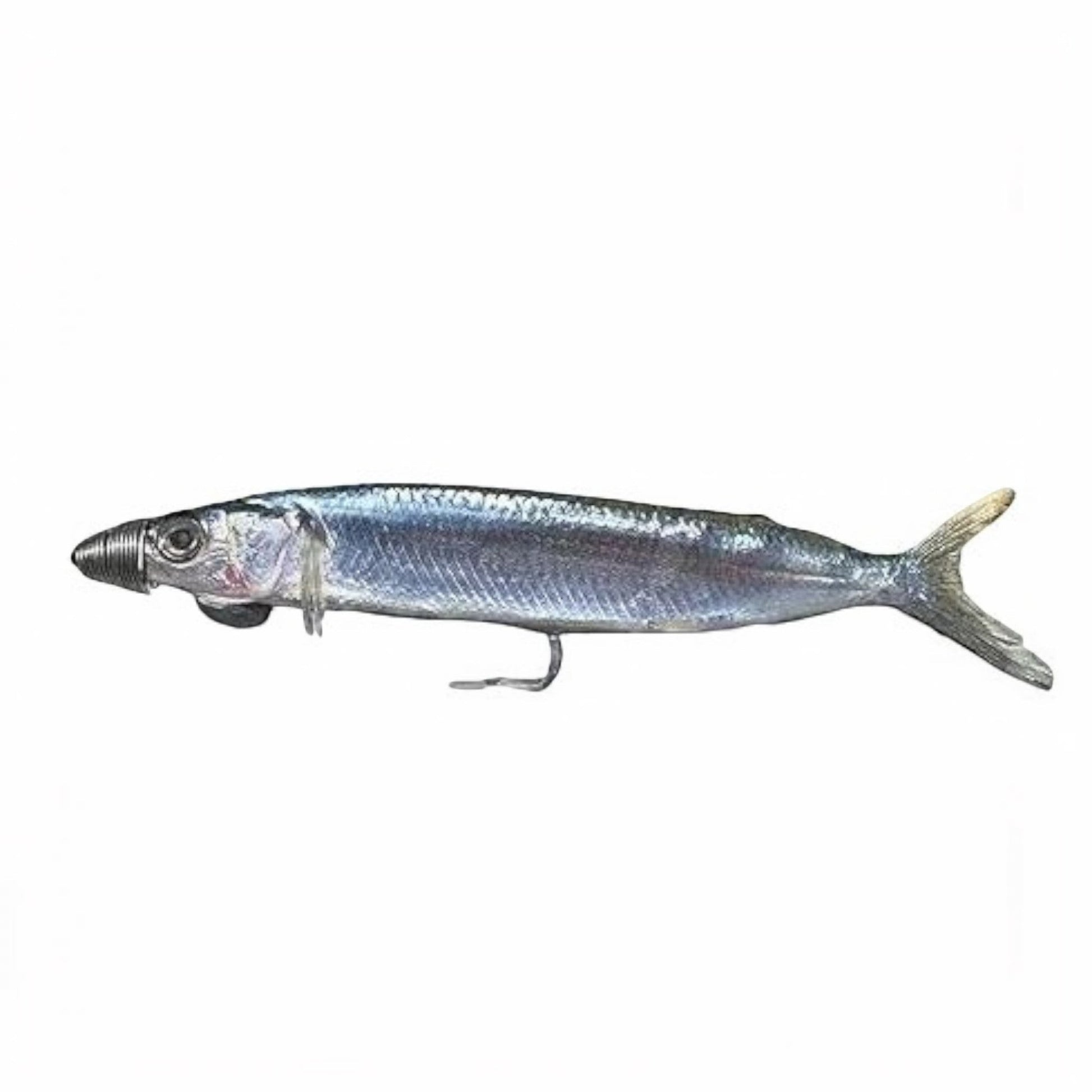 Dogfish Tackle & Marine pre-made ballyhoo fishing rig with a realistic silver fish body, 1/2oz chin weight, and stainless steel hook.