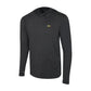 Dogfish Tackle & Marine black long-sleeve hooded performance shirt with kangaroo pocket and thumbholes, made from recycled polyester and elastane.