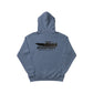Dogfish Tackle & Marine blue cotton blend hoodie with center console boat graphic on back.